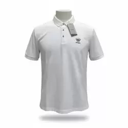Mens White Micro-Dot Piqué Polo Shirt with Chest Logo