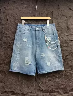 Distressed Cross-Patch Denim Shorts