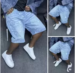 Star Print Light-Wash Denim Shorts
