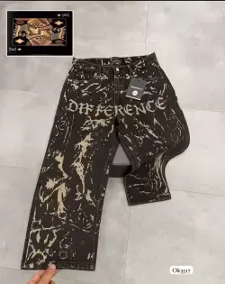DIFFERENCE" Acid-Wash Graphic Denim Jeans.